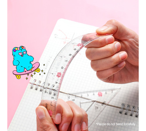 Набор линеек Deli "PupuBaby" (треугольник .2 шт, линейка 15 см,транспортир), прозрачный