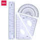 Набор линеек Deli (треугольник .2 шт, линейка 15 см,транспортир), прозрачный