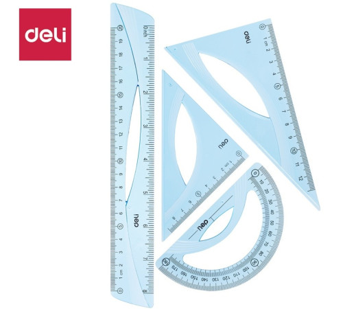 Набор линеек Deli (треугольник .2 шт, линейка 20 см,транспортир)