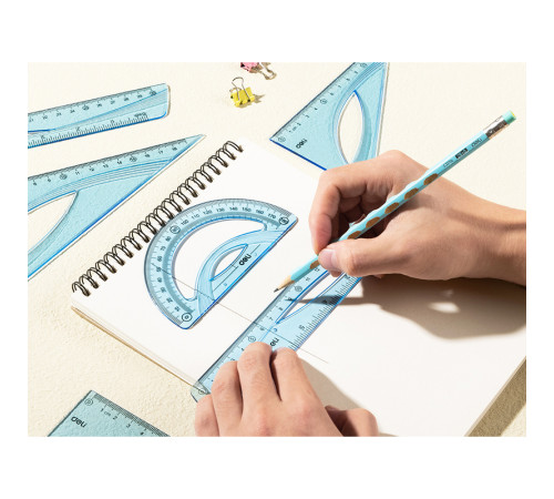 Набор линеек Deli (треугольник .2 шт, линейка 20 см,транспортир)