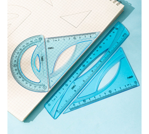 Набор линеек Deli (треугольник .2 шт, линейка 20 см,транспортир)