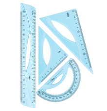 Набор линеек Deli (треугольник .2 шт, линейка 20 см,транспортир)