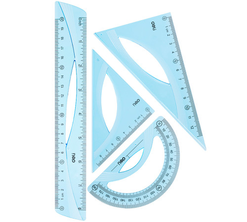 Набор линеек Deli (треугольник .2 шт, линейка 20 см,транспортир)