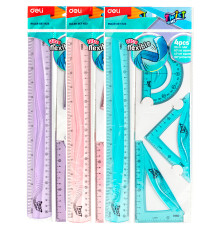 Набор линеек Deli (треугольник .2 шт, линейка 30 см,транспортир), тонированный, ассорти