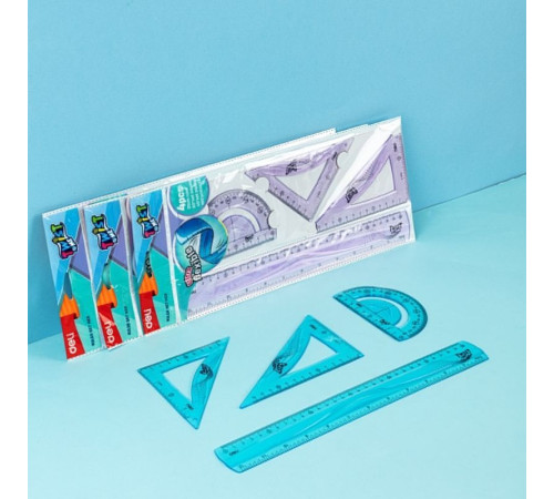 Набор линеек Deli (треугольник .2 шт, линейка 30 см,транспортир), тонированный, ассорти