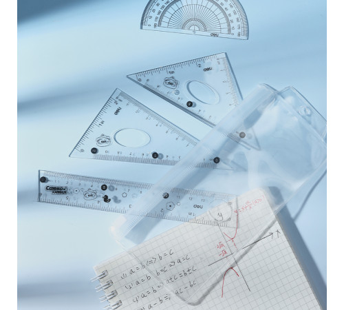 Набор линеек Deli (угольник .2 шт, линейка 15 см,транспортир)