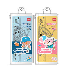 Набор линеек Deli (угольник .2 шт, линейка 15 см,транспортир)