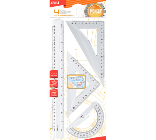 Набор линеек Deli (угольник .2 шт, линейка 30 см,транспортир)