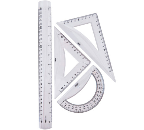 Набор линеек Deli (угольник .2 шт, линейка 30 см,транспортир)