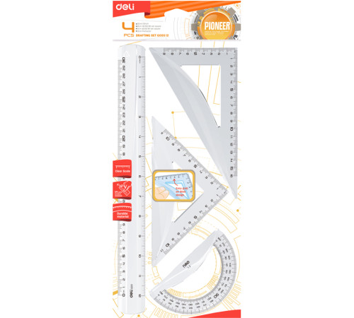 Набор линеек Deli (угольник .2 шт, линейка 30 см,транспортир)