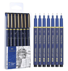 Набор линеров DELI "Finenolo", 0,05 мм - 0.6 мм, 7 штук в упаковке, черный