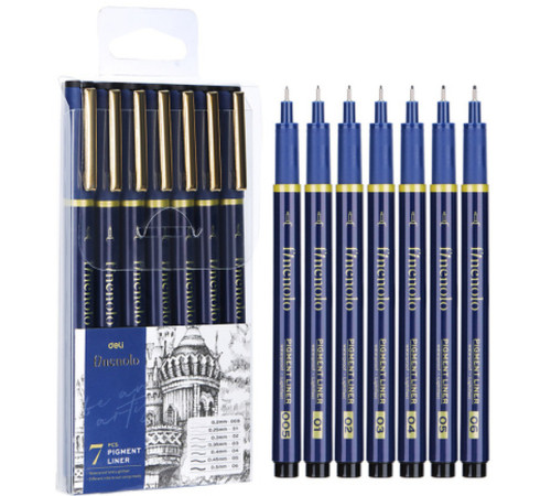 Набор линеров DELI "Finenolo", 0,05 мм - 0.6 мм, 7 штук в упаковке, черный