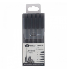 Набор линеров пигментных ЗХК "Сонет", 0,05 мм - 0,8 мм, 5 штук в упаковке, черный