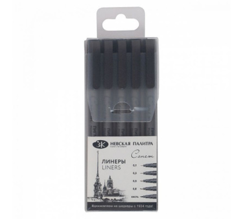 Набор линеров пигментных ЗХК "Сонет", 0,05 мм - 0,8 мм, 5 штук в упаковке, черный