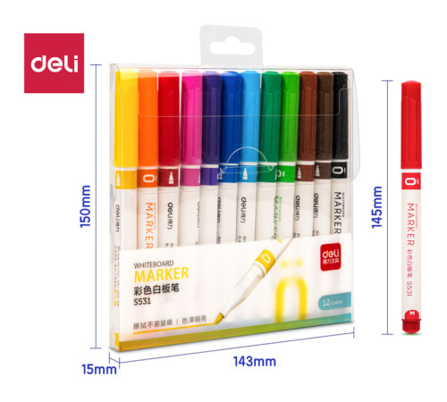 Набор маркеров для доски, DELI "S531", 12 цветов