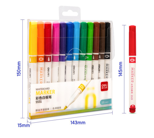Набор маркеров для доски, DELI "S531", 12 цветов