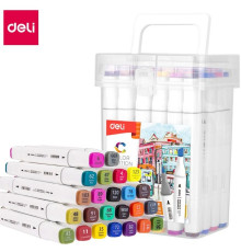 Набор маркеров для скетчинга DELI, двухсторонний 1/7 мм, 24 цвета, пластиковая коробка