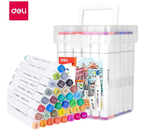 Набор маркеров для скетчинга DELI, двухсторонний 1/7 мм, 36 цветов, пластиковая коробка