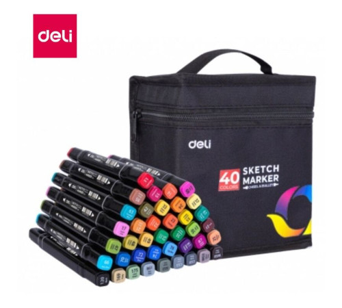 Набор маркеров для скетчинга DELI, двухсторонний 1/7 мм, 40 цветов