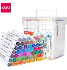 Набор маркеров для скетчинга DELI, двухсторонний 1/7 мм, 48 цветов, пластиковая коробка