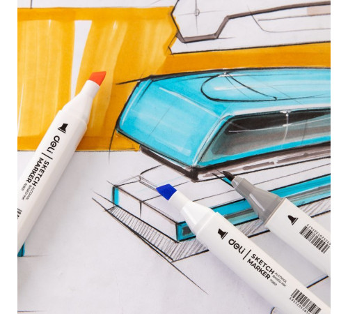 Набор маркеров для скетчинга DELI, двухсторонний 1/7 мм, 48 цветов, пластиковая коробка