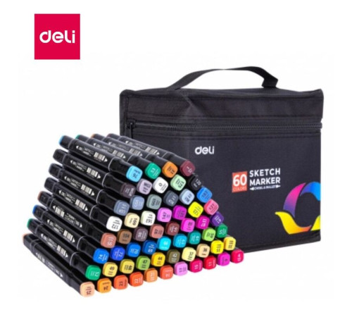 Набор маркеров для скетчинга DELI, двухсторонний 1/7 мм, 60 цветов