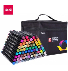 Набор маркеров для скетчинга DELI, двухсторонний 1/7 мм, 80 цветов