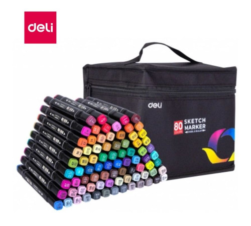 Набор маркеров для скетчинга DELI, двухсторонний 1/7 мм, 80 цветов