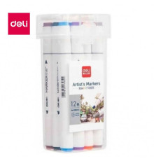 Набор маркеров для скетчинга DELI, двухсторонний 2/7 мм, 12 цвета
