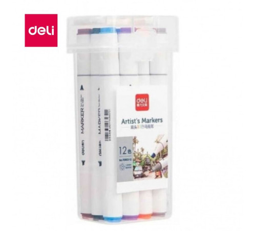 Набор маркеров для скетчинга DELI, двухсторонний 2/7 мм, 12 цвета