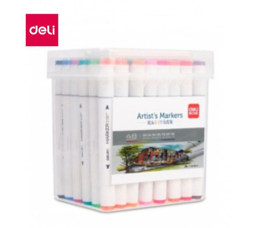 Набор маркеров для скетчинга DELI, двухсторонний 2/7 мм, 48 цветов