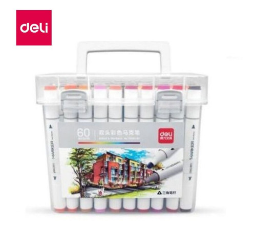 Набор маркеров для скетчинга DELI, двухсторонний 2/7 мм, 60 цветов