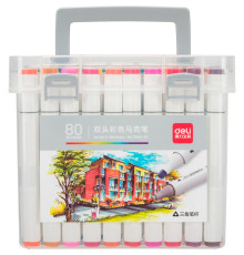 Набор маркеров для скетчинга DELI, двухсторонний 2/7 мм, 80 цветов