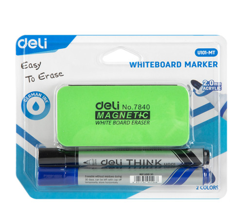 Набор маркеры и губка для доски, DELI "U101", синий и черный
