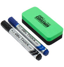 Набор маркеры и губка для доски, DELI "U101", синий и черный