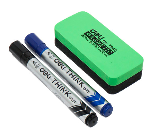 Набор маркеры и губка для доски, DELI "U101", синий и черный