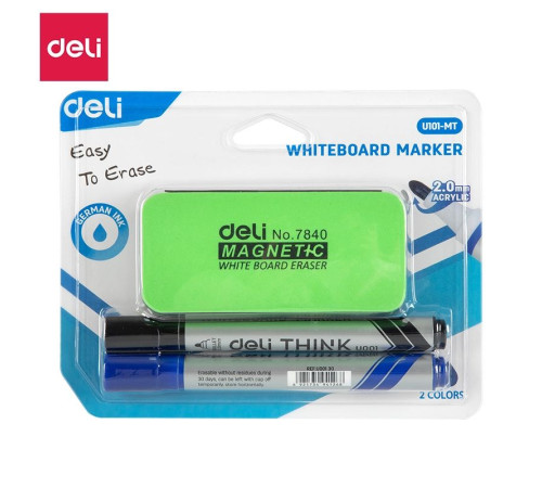 Набор маркеры и губка для доски, DELI "U101", синий и черный