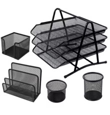 Набор настольный "7809", 5 предметов, металлический, сетчатый, черный