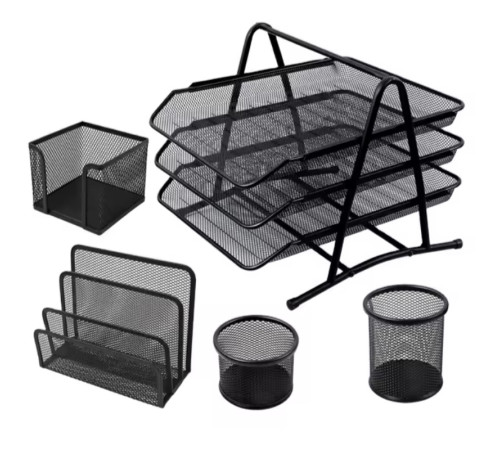 Набор настольный "7809", 5 предметов, металлический, сетчатый, черный