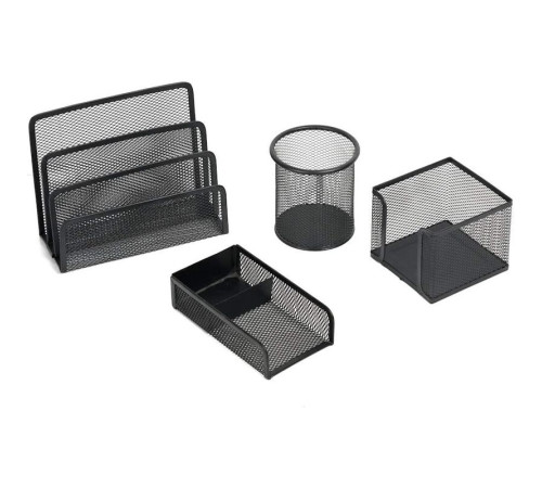 Набор настольный "7856", 4 предмета, металлический, сетчатый, черный