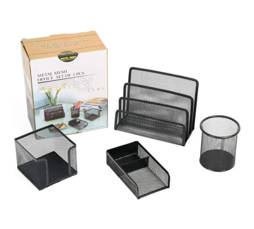Набор настольный "7856", 4 предмета, металлический, сетчатый, черный