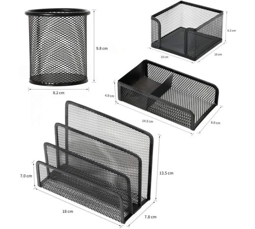 Набор настольный "7856", 4 предмета, металлический, сетчатый, черный