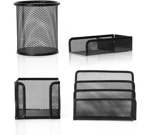 Набор настольный "7856", 4 предмета, металлический, сетчатый, черный
