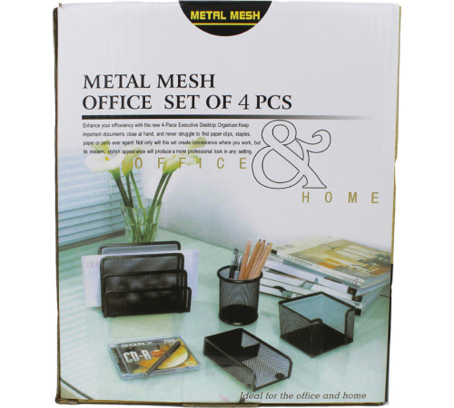 Набор настольный "7856", 4 предмета, металлический, сетчатый, черный