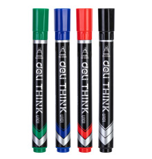 Набор перманентных маркеров DELI, скошенный наконечник, 4 цвета