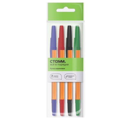 Набор шариковых ручек СТАММ "Оптима Orange", 4 цвета, 1 мм, европодвес