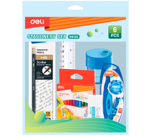 Набор школьных принадлежностей DELI, 6 предметов, европодвес