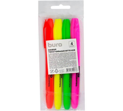 Набор текстовыделителей  BURO, 4 цвета, 1 - 4 мм