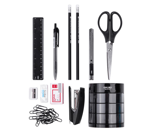 Настольный набор DELI "E38253", 12 предметов, черный