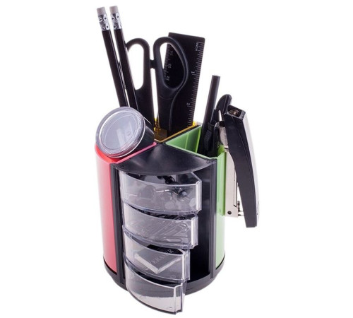 Настольный набор OfficeSpace "Витраж", 11 предметов, вращающийся черный/цветной